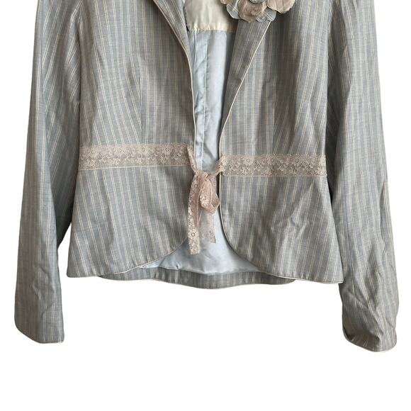 Rebecca Taylor Women Jacket 2 Blue Striped Ribbon Tie Romantic Boho Y2K Fairy - Picture 7 of 11